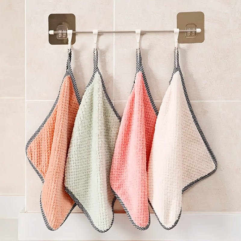 5pcs Ultra-soft Ultra-fiber Dishwashing Cloth, Ultra-absorbent Towel, Kitchen, Bathroom, Car And Window Cleaning Products, Multi-purpose Striped Dishwashing Cloth, Coral Velvet Non-oil And Non-hair Washing Towel, Thick Bamboo Fiber Cleaning Towel