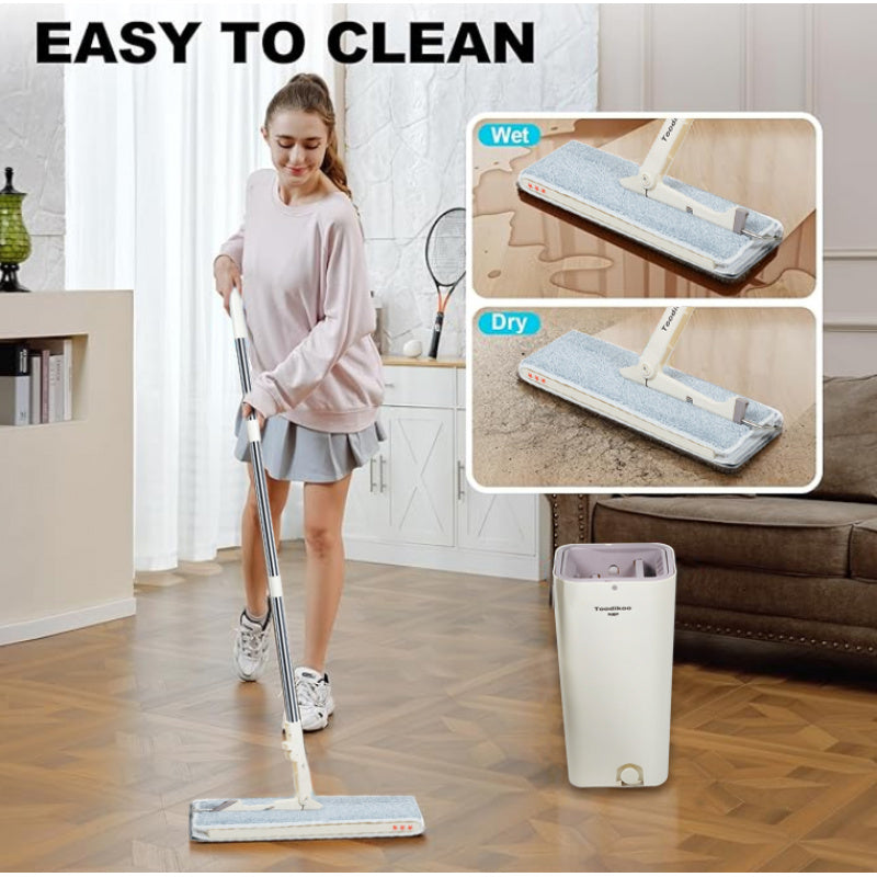 1 Mop and 1 Bucket with Wringer Set, Hands Free Flat Floor Mop and Bucket, 50\