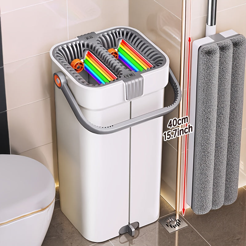 Large Heavy-Duty Flat Mop and Bucket Cleaning System with 7-Layer Scraper, -Chamber Wash & Dry Bucket, 4 Washable Microfiber Pads & Adjustable Wall\u002FWall Mop Suitable for Hardwood Floors, Tile, Windows, Cabinets - ABS\u002FPP\u002FStainless