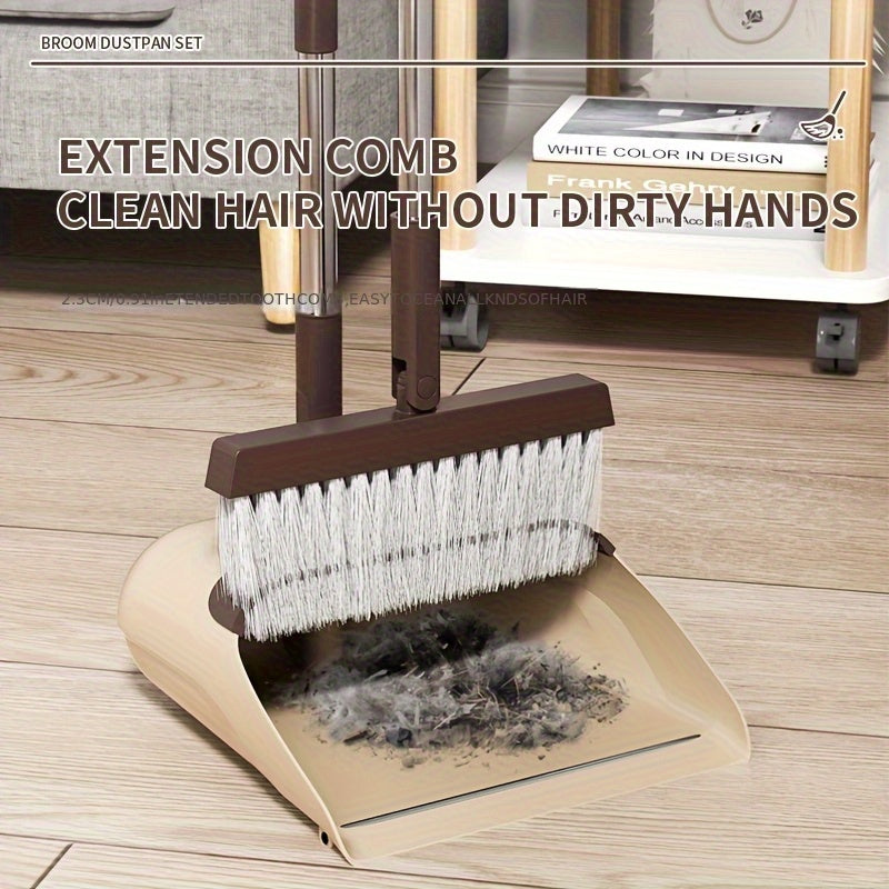 1 Set, Broom And Dustpan Set | Thickened Rod Rotatable And Foldable, Durable Soft Bristle Broom, Non-Stick Soft Bristles For Pet Hair Cleaning, Plastic Handle, Suitable For Hard Floors In Living Room, Bedroom, Bathroom, Kitchen