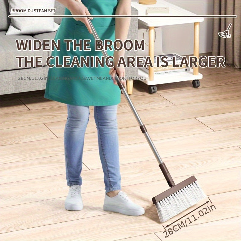 1 Set, Broom And Dustpan Set | Thickened Rod Rotatable And Foldable, Durable Soft Bristle Broom, Non-Stick Soft Bristles For Pet Hair Cleaning, Plastic Handle, Suitable For Hard Floors In Living Room, Bedroom, Bathroom, Kitchen
