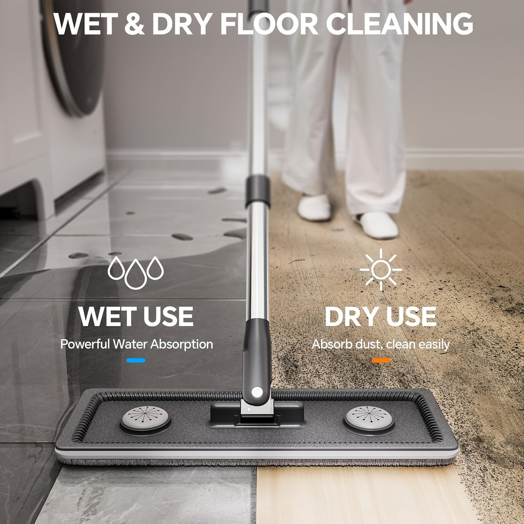 Mop And Bucket Set, Flat Mop And Bucket System, Mop Bucket with Wringer, Wall Mop with Adjustable Handle, 4 Washable Microfiber Mop Pads, Mops for Floor Cleaning