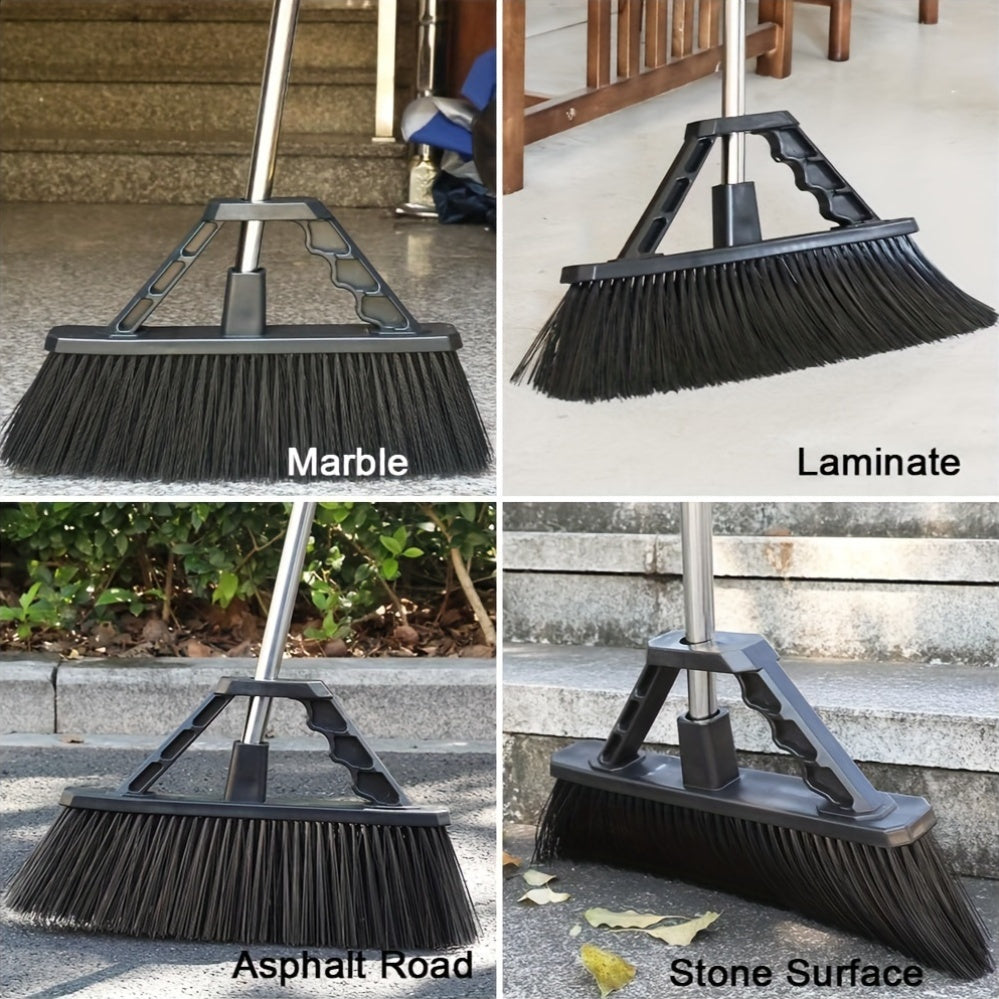17.3 Inch Push Broom Outdoor For Floor Cleaning, Heavy Duty Brush With Stiff Bristles, Outdoor Broom Patio Broom For Garage Deck Driveway Garage Yard, Black