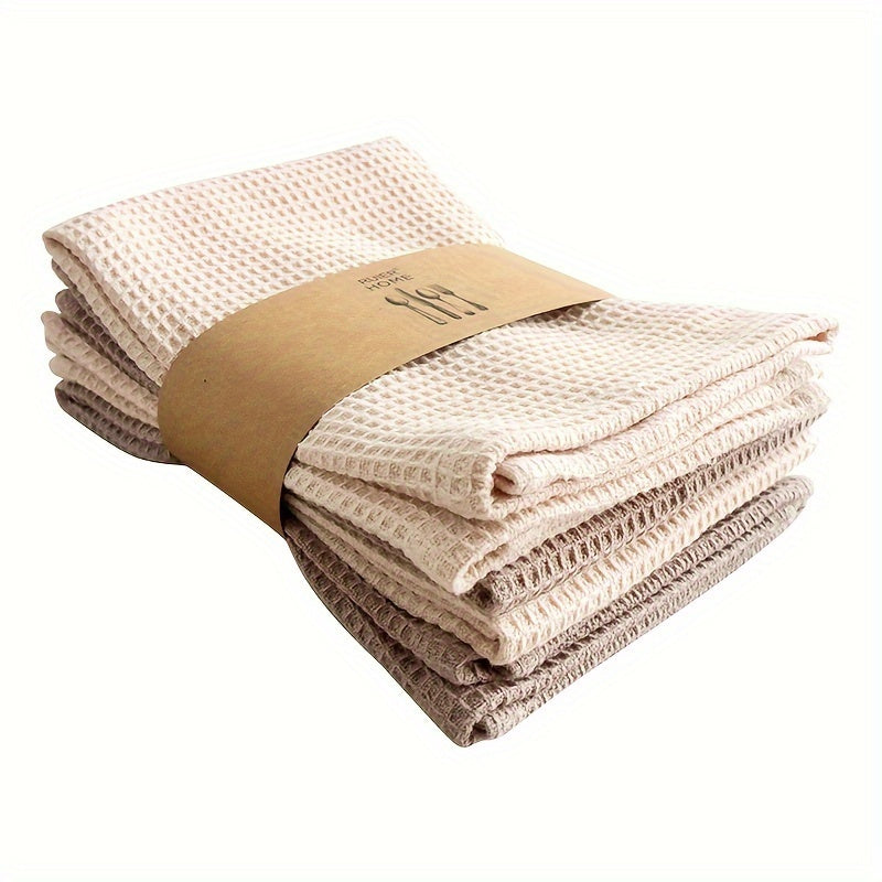 Modern Waffle Weave Dish Cloths Set - 100% Cotton, Hand Wash Only, Square Kitchen Towels with Hanging Loop, Solid Color, Highly Absorbent & Durable for Dishes & Countertops, Mixed 4-Pack