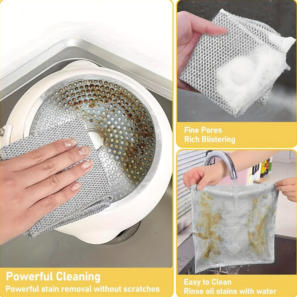 Dish Cloths for Kitchen for Christmas Time-Modern Stainless Steel Scrubber for Pans, Scratch-Resistant Cleaning Pads, Reusable Wire Dish Cloth for Kitchen Cookware Cleaning