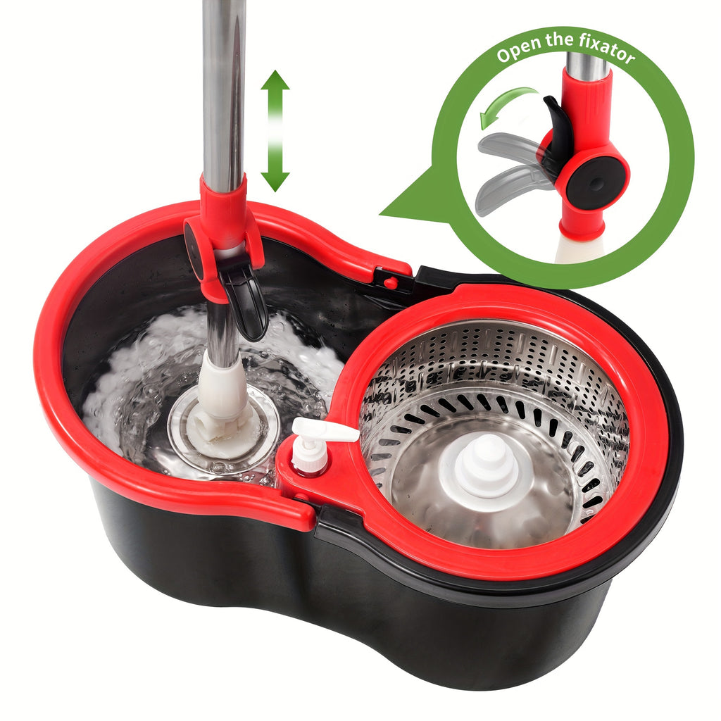Set of Spin Mop And Bucket with Wringer, Ideal for Bathroom Use, Including a 360° Spinning Mop Bucket System with Three Microfiber Mop Replacement Heads And a 61\