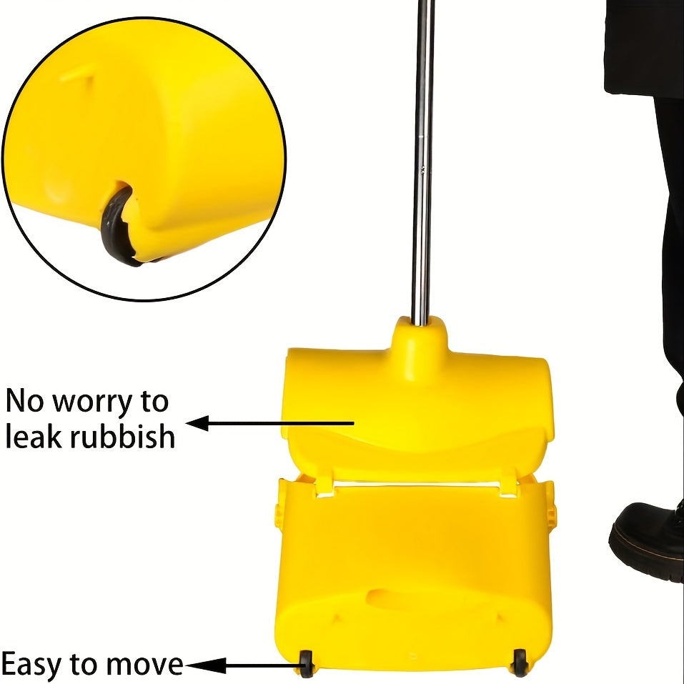 Long Handle Heavy Duty Broom And Dustpan Set, Outdoor And Commercial Upright Dustpan And Brush for Restaurant Garage Garden Yard Office, Yellow