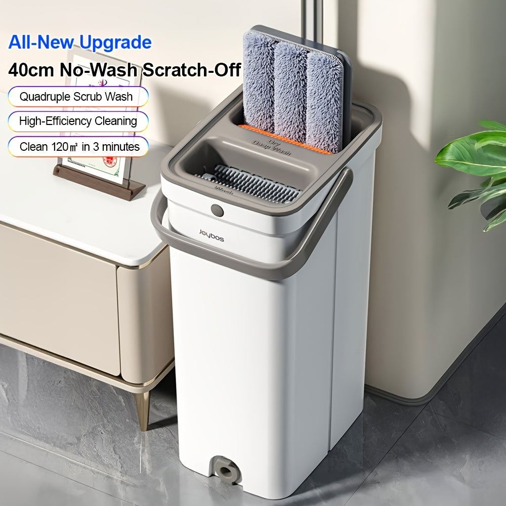 Mop And Bucket Set, Flat Mop And Bucket System, Mop Bucket with Wringer, Wall Mop with Adjustable Handle, 4 Washable Microfiber Mop Pads, Mops for Floor Cleaning