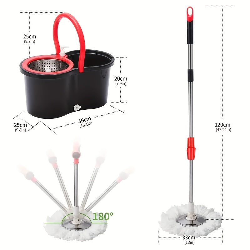Rotating Mop And Bucket, Detachable Bucket, with Wringer Set, 360° Rotating Mop, with 3 Ultra-fine Fiberop Heads, Stainless Steel Adjustable Handle, for Floor Cleaning, Cleaning Supplies, Cleaning Tools for Home\u002Fsupermarket\u002Fschool.