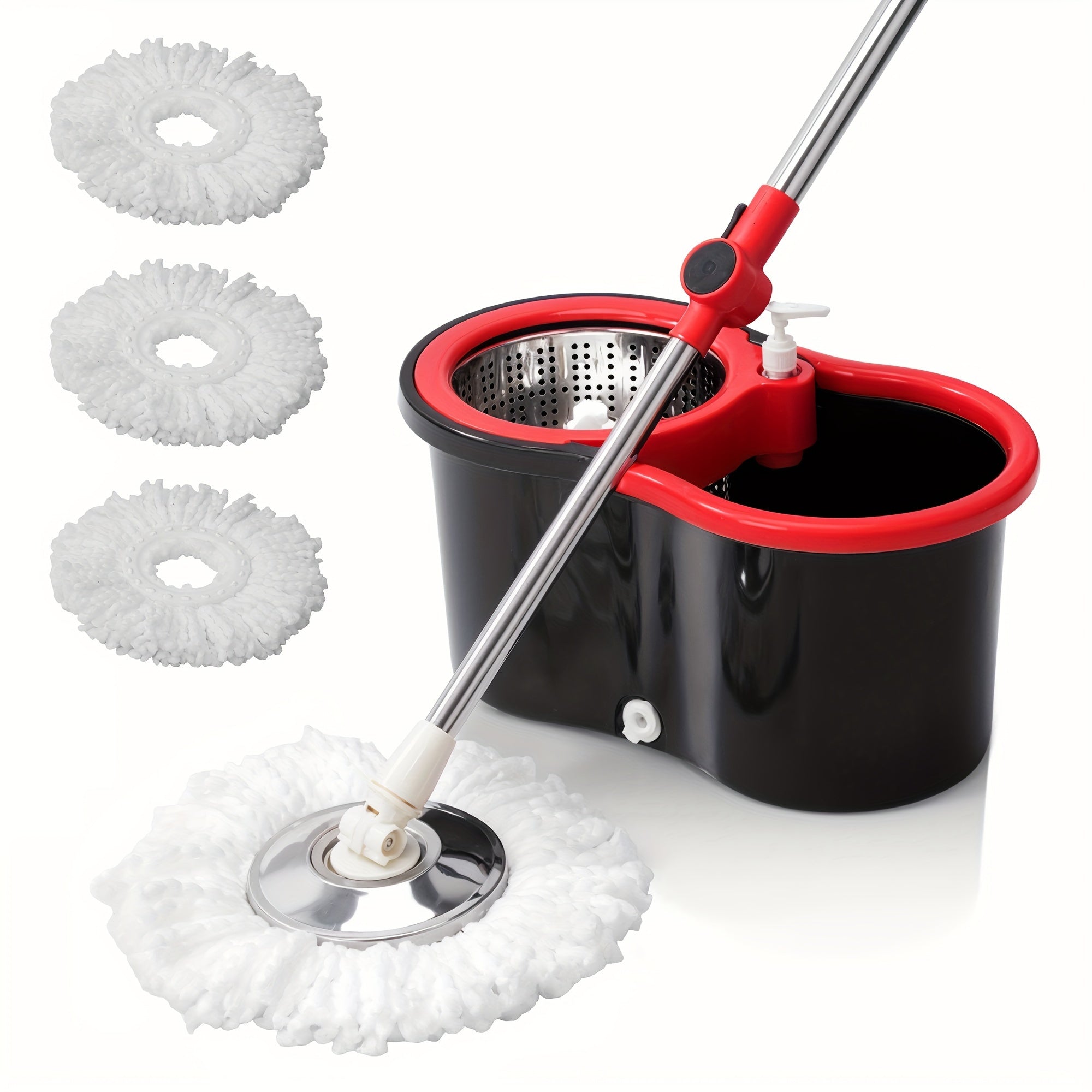 Set of Spin Mop And Bucket with Wringer, Ideal for Bathroom Use, Including a 360° Spinning Mop Bucket System with Three Microfiber Mop Replacement Heads And a 61\