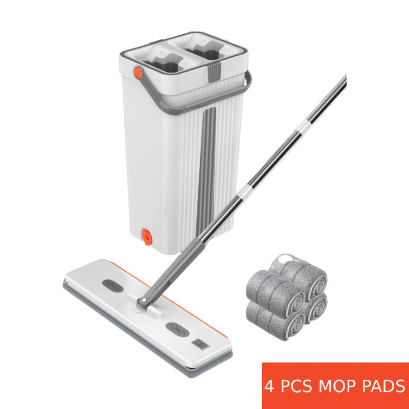 40cm Large Mop 1 Set, 4 Washable Microfiber Pads Refill Household Cleaning Mop And Bucket Set, Hand-free Wash Flat Mop, Dust Removal Mop with Bucket, Wet And Dry Cleaning, Tile Marble Wooden Floor Cleaning Mop, Cleaning Supplies, Cleaning Tool