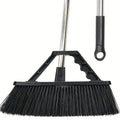 17.3 Inch Push Broom Outdoor For Floor Cleaning, Heavy Duty Brush With Stiff Bristles, Outdoor Broom Patio Broom For Garage Deck Driveway Garage Yard, Black