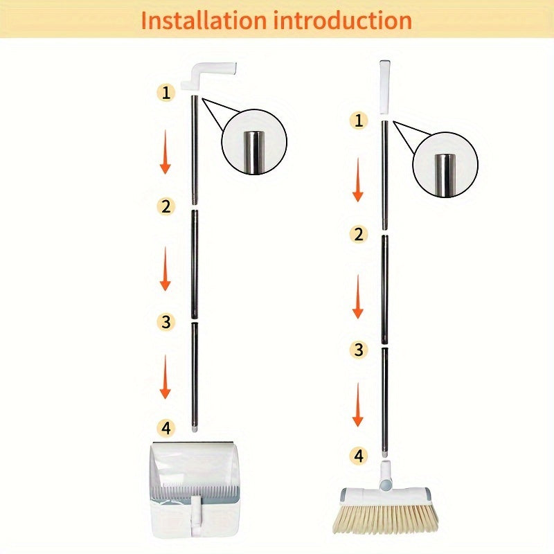 1set, Broom Dustpan Set Combination, Thickened Rotatable Foldable Stainless Steel Rod Strong And Durable Soft Hair Sweeping Broom Plastic, Cleaning Supplies for Indoor Halloween And Christmas Deep Clean