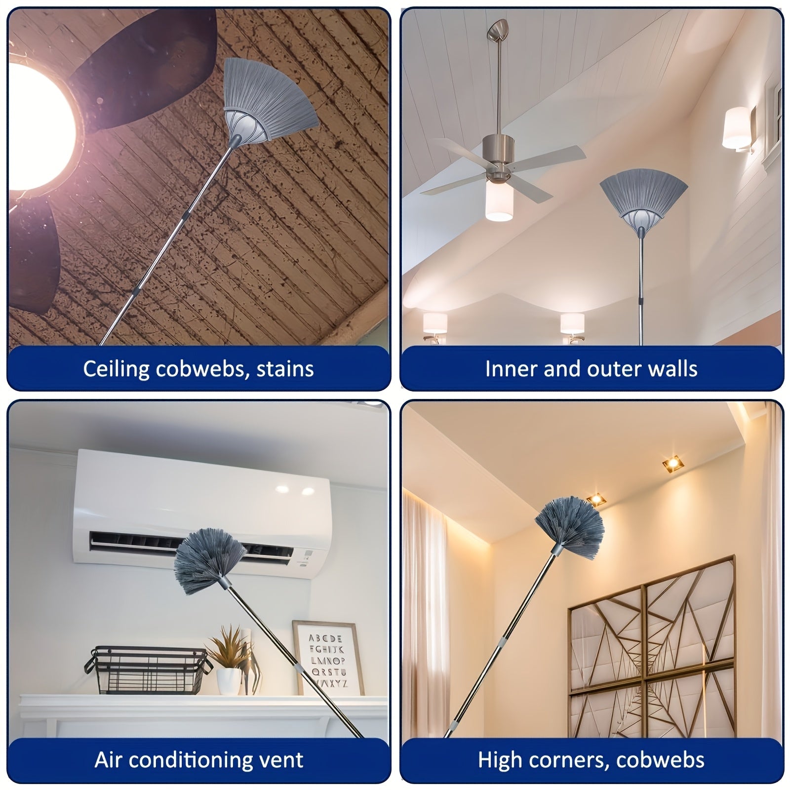 Double Headed Ultra Long Spider Web Broom With Extendable Handle, 16.32-inch Wide Brush Head - Perfect For High Ceiling Dust Removal In Shopping Malls, Homes, And Gardens