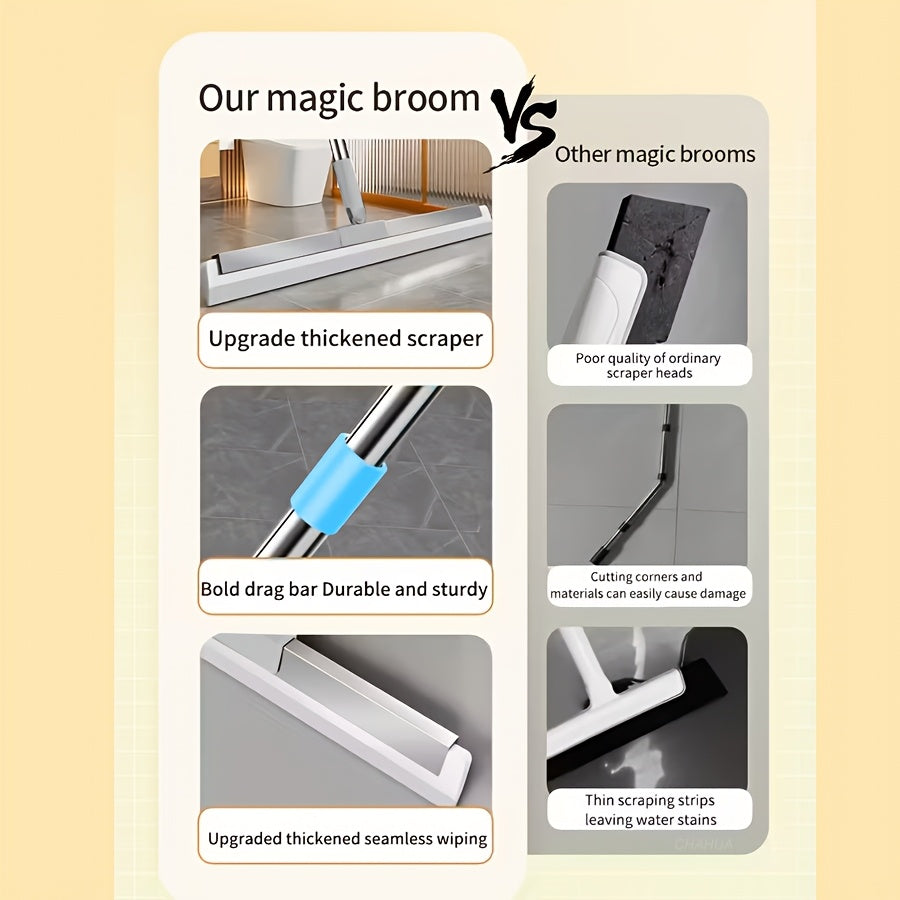 Multi-Function Magic Broom, CHA HUA Silicone Floor Scraper with Handle, Ideal for Household Floor Cleaning, Bathrooms, Windows, And Stain Removal. Cleans Stains, Wipes Windows, And Removes Water, Dust, And Pet Hair.