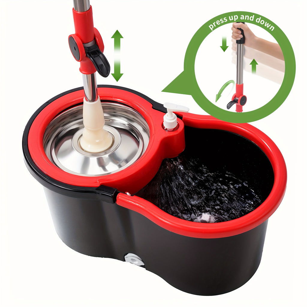 Set of Spin Mop And Bucket with Wringer, Ideal for Bathroom Use, Including a 360° Spinning Mop Bucket System with Three Microfiber Mop Replacement Heads And a 61\