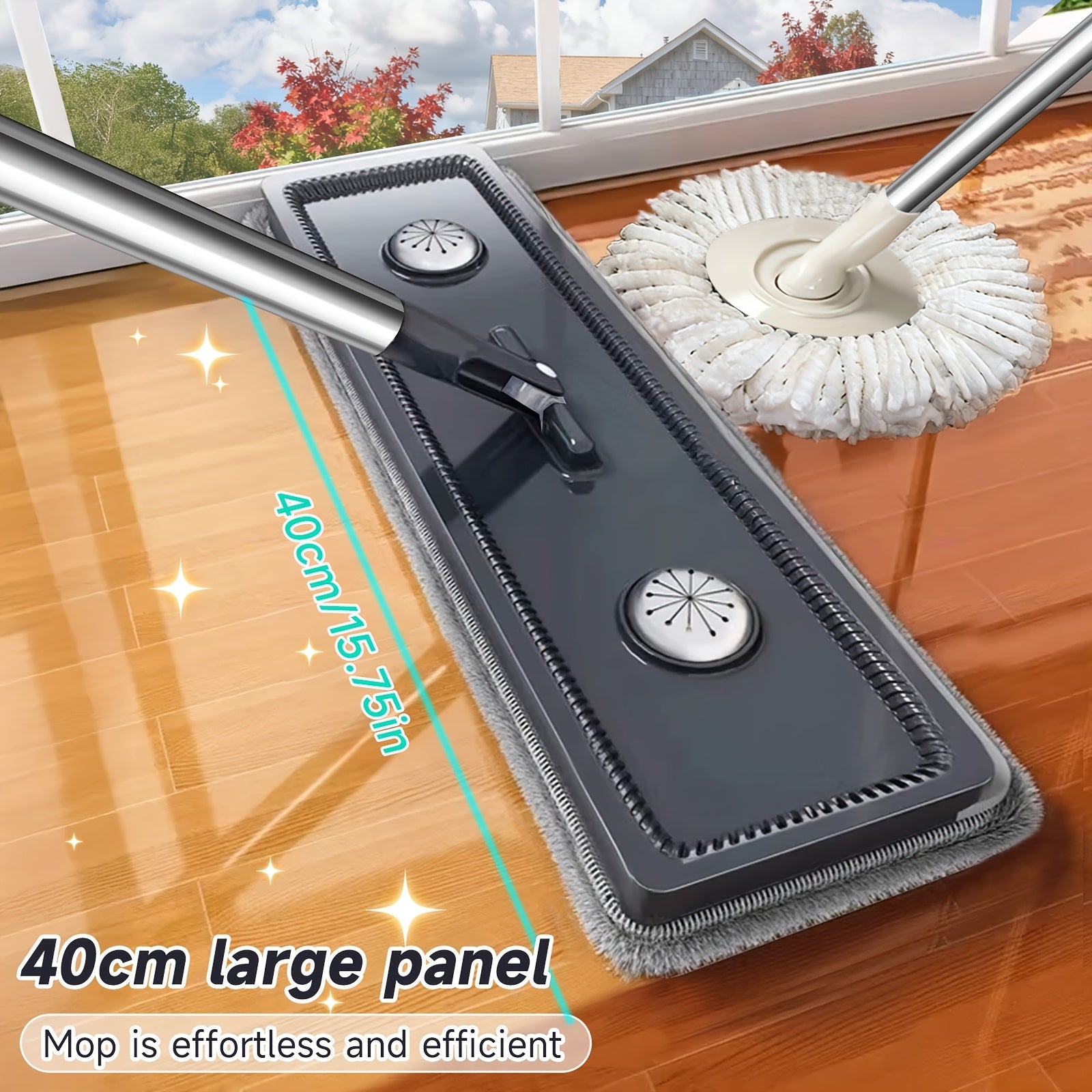 Mop And Bucket Set, Flat Mop And Bucket System, Mop Bucket with Wringer, Wall Mop with Adjustable Handle, 4 Washable Microfiber Mop Pads, Mops for Floor Cleaning