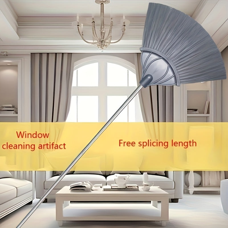 Double Headed Ultra Long Spider Web Broom With Extendable Handle, 16.32-inch Wide Brush Head - Perfect For High Ceiling Dust Removal In Shopping Malls, Homes, And Gardens