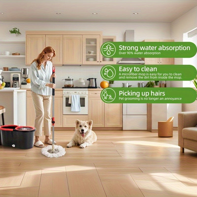Set of Spin Mop And Bucket with Wringer, Ideal for Bathroom Use, Including a 360° Spinning Mop Bucket System with Three Microfiber Mop Replacement Heads And a 61\