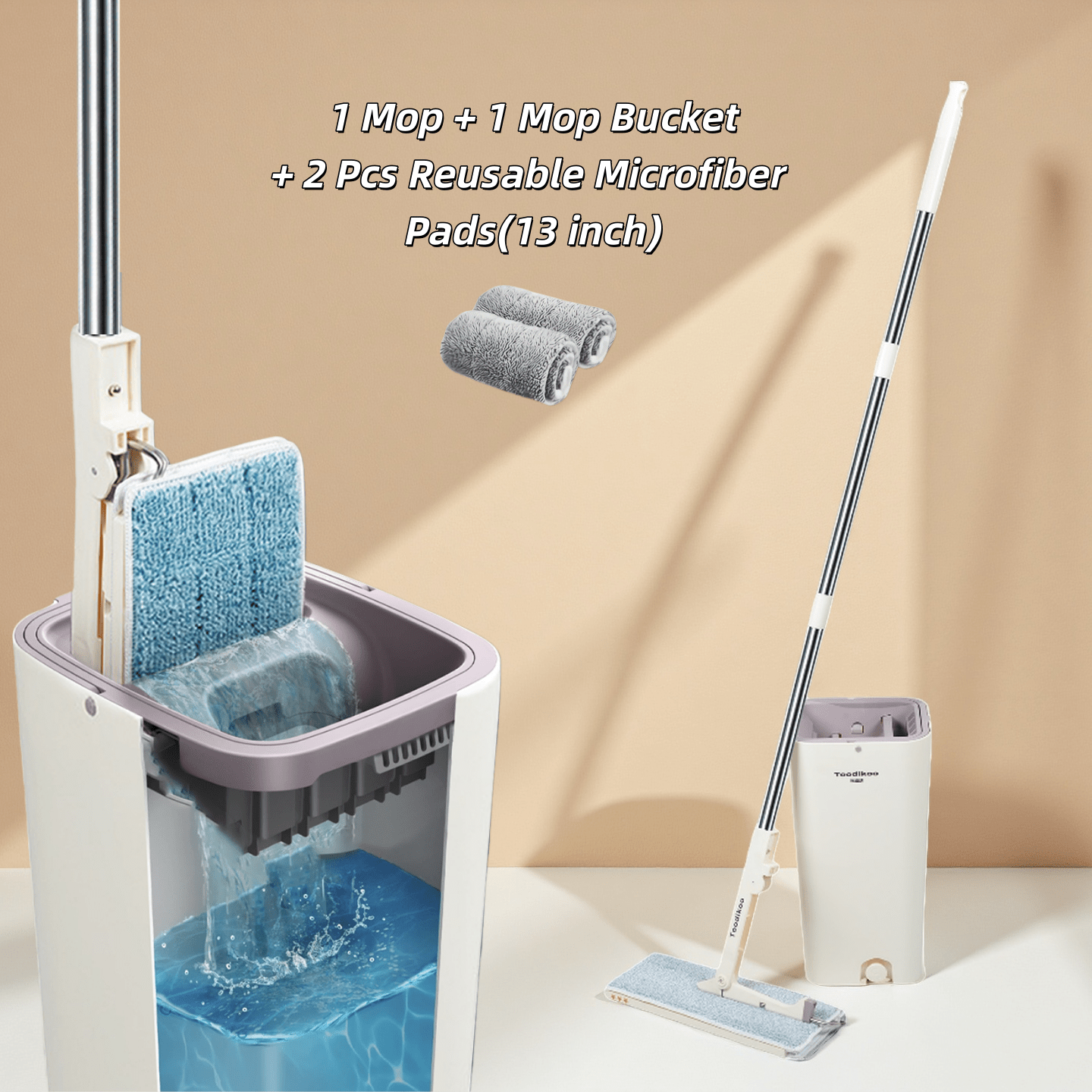1 Mop and 1 Bucket with Wringer Set, Hands Free Flat Floor Mop and Bucket, 50\