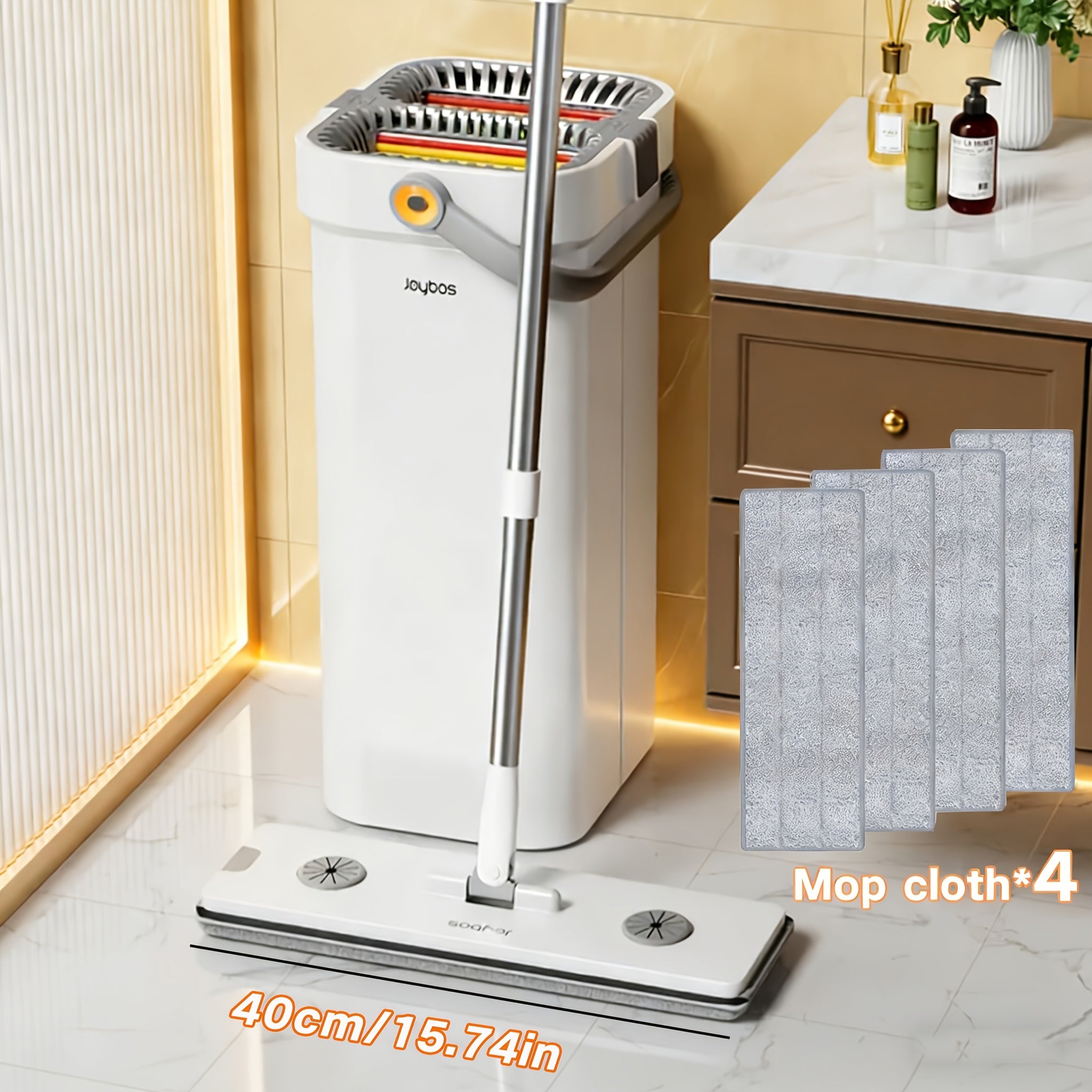 Large Heavy-Duty Flat Mop and Bucket Cleaning System with 7-Layer Scraper, -Chamber Wash & Dry Bucket, 4 Washable Microfiber Pads & Adjustable Wall\u002FWall Mop Suitable for Hardwood Floors, Tile, Windows, Cabinets - ABS\u002FPP\u002FStainless