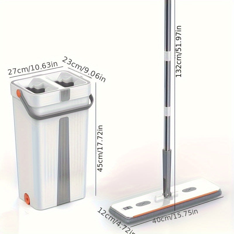 40cm Large Mop 1 Set, 4 Washable Microfiber Pads Refill Household Cleaning Mop And Bucket Set, Hand-free Wash Flat Mop, Dust Removal Mop with Bucket, Wet And Dry Cleaning, Tile Marble Wooden Floor Cleaning Mop, Cleaning Supplies, Cleaning Tool