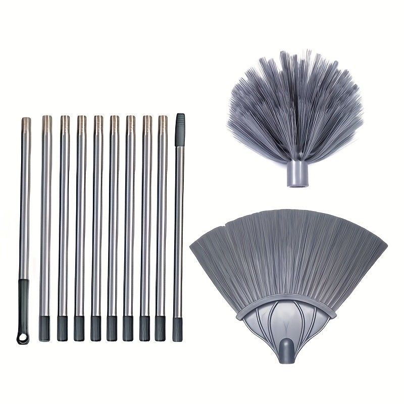 Double Headed Ultra Long Spider Web Broom With Extendable Handle, 16.32-inch Wide Brush Head - Perfect For High Ceiling Dust Removal In Shopping Malls, Homes, And Gardens