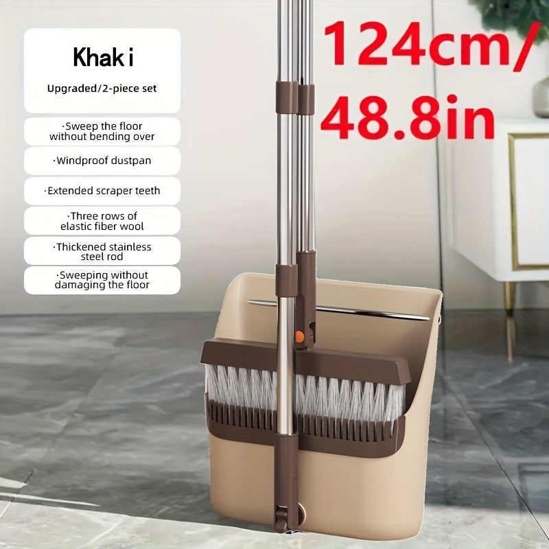 1 Set, Broom And Dustpan Set | Thickened Rod Rotatable And Foldable, Durable Soft Bristle Broom, Non-Stick Soft Bristles For Pet Hair Cleaning, Plastic Handle, Suitable For Hard Floors In Living Room, Bedroom, Bathroom, Kitchen