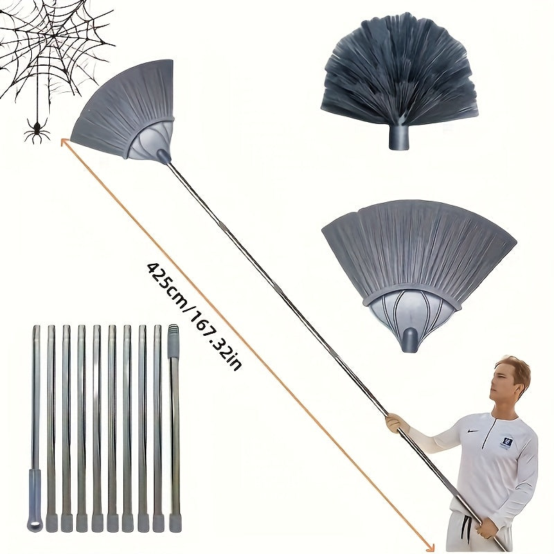 Double Headed Ultra Long Spider Web Broom With Extendable Handle, 16.32-inch Wide Brush Head - Perfect For High Ceiling Dust Removal In Shopping Malls, Homes, And Gardens