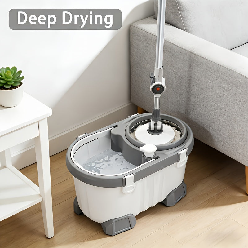 Enhanced Deluxe Spin Mop And Bucket Kit Featuring a 360° Rotating Mop with a Adjustable Handle And a Cleaning Bottle, Ideal for Effortless Floor Cleaning, Comes with 4 Microfiber Replacement Heads, Perfect for Both for Home And Professional Use