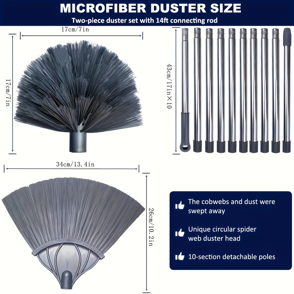 Double Headed Ultra Long Spider Web Broom With Extendable Handle, 16.32-inch Wide Brush Head - Perfect For High Ceiling Dust Removal In Shopping Malls, Homes, And Gardens