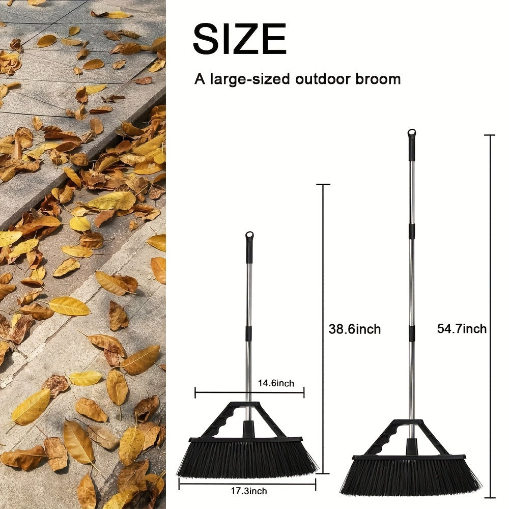 17.3 Inch Push Broom Outdoor For Floor Cleaning, Heavy Duty Brush With Stiff Bristles, Outdoor Broom Patio Broom For Garage Deck Driveway Garage Yard, Black
