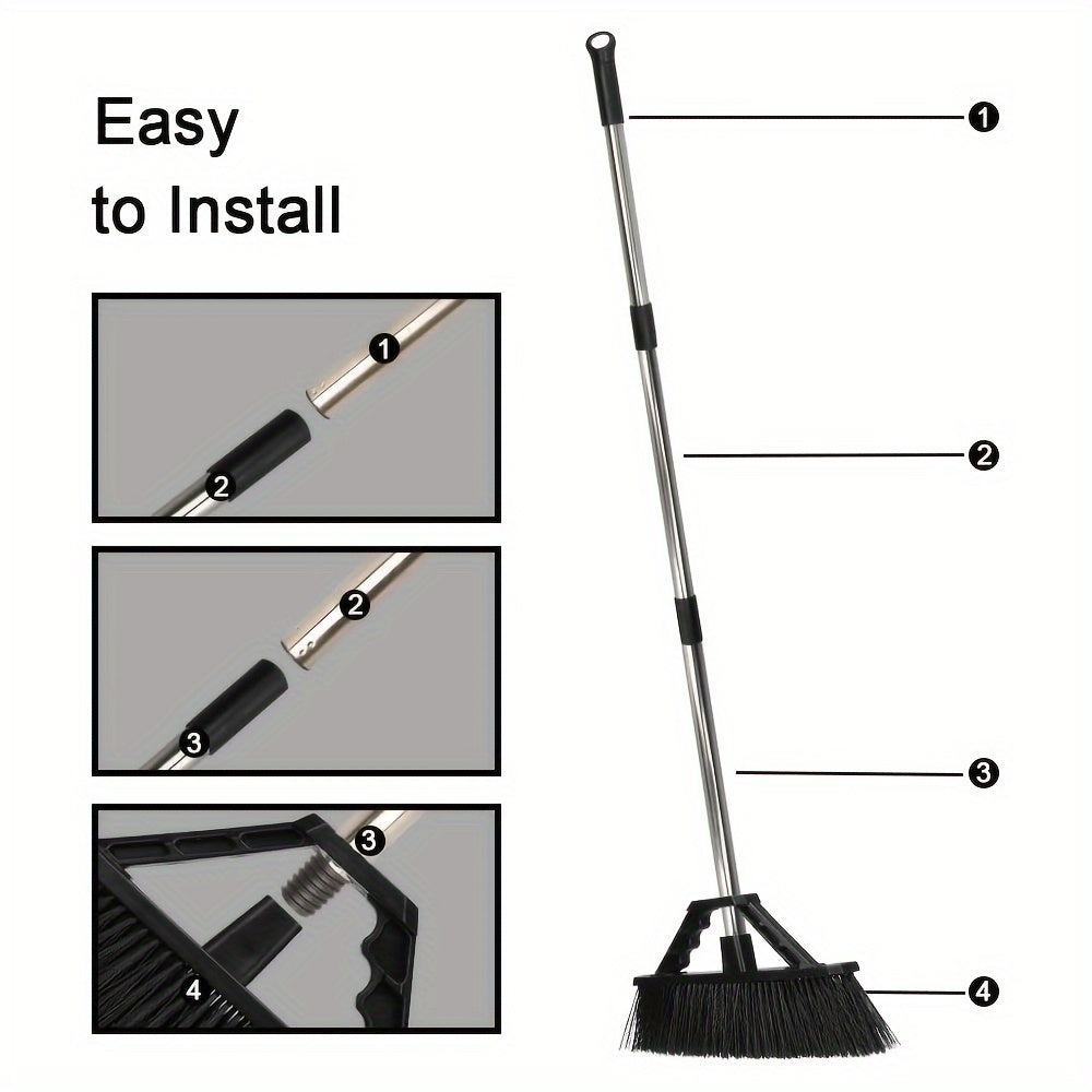 17.3 Inch Push Broom Outdoor For Floor Cleaning, Heavy Duty Brush With Stiff Bristles, Outdoor Broom Patio Broom For Garage Deck Driveway Garage Yard, Black