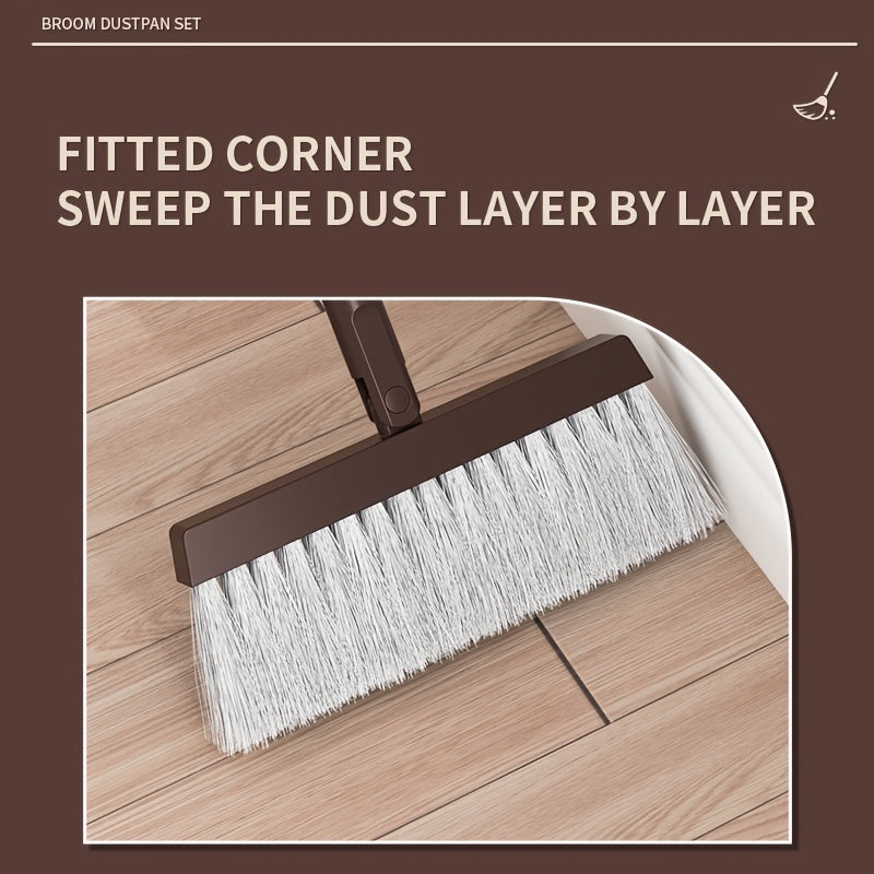 1 Set, Broom And Dustpan Set | Thickened Rod Rotatable And Foldable, Durable Soft Bristle Broom, Non-Stick Soft Bristles For Pet Hair Cleaning, Plastic Handle, Suitable For Hard Floors In Living Room, Bedroom, Bathroom, Kitchen