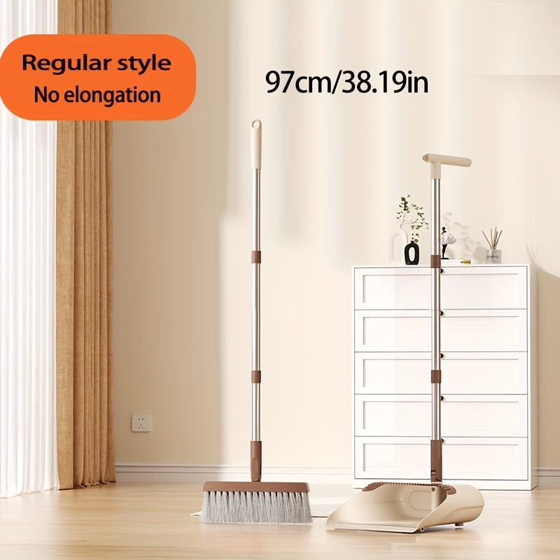 1 Set, Broom And Dustpan Set | Thickened Rod Rotatable And Foldable, Durable Soft Bristle Broom, Non-Stick Soft Bristles For Pet Hair Cleaning, Plastic Handle, Suitable For Hard Floors In Living Room, Bedroom, Bathroom, Kitchen