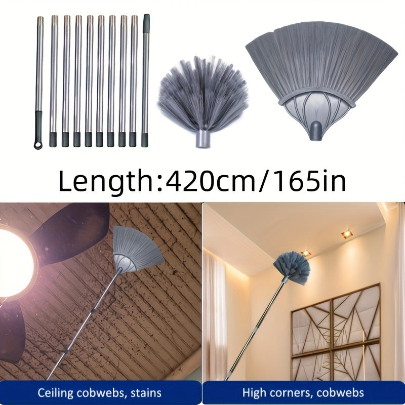 Double Headed Ultra Long Spider Web Broom With Extendable Handle, 16.32-inch Wide Brush Head - Perfect For High Ceiling Dust Removal In Shopping Malls, Homes, And Gardens