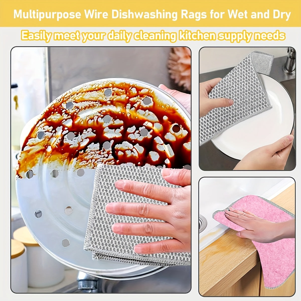 Dish Cloths for Kitchen for Christmas Time-Modern Stainless Steel Scrubber for Pans, Scratch-Resistant Cleaning Pads, Reusable Wire Dish Cloth for Kitchen Cookware Cleaning