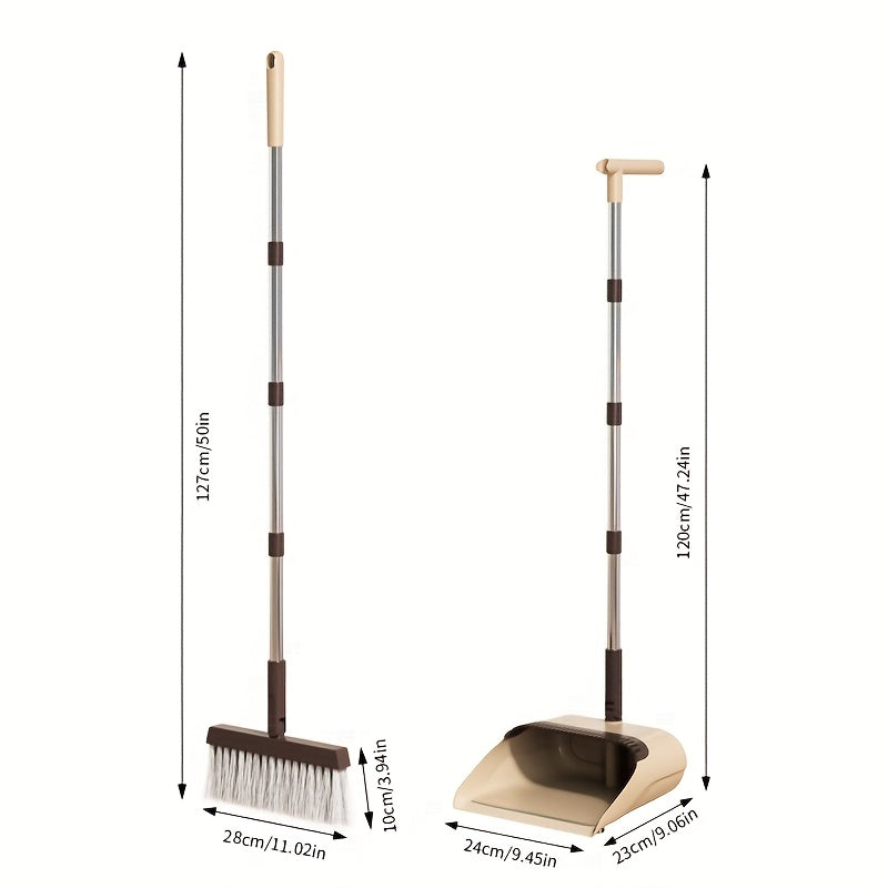 1 Set, Broom And Dustpan Set | Thickened Rod Rotatable And Foldable, Durable Soft Bristle Broom, Non-Stick Soft Bristles For Pet Hair Cleaning, Plastic Handle, Suitable For Hard Floors In Living Room, Bedroom, Bathroom, Kitchen