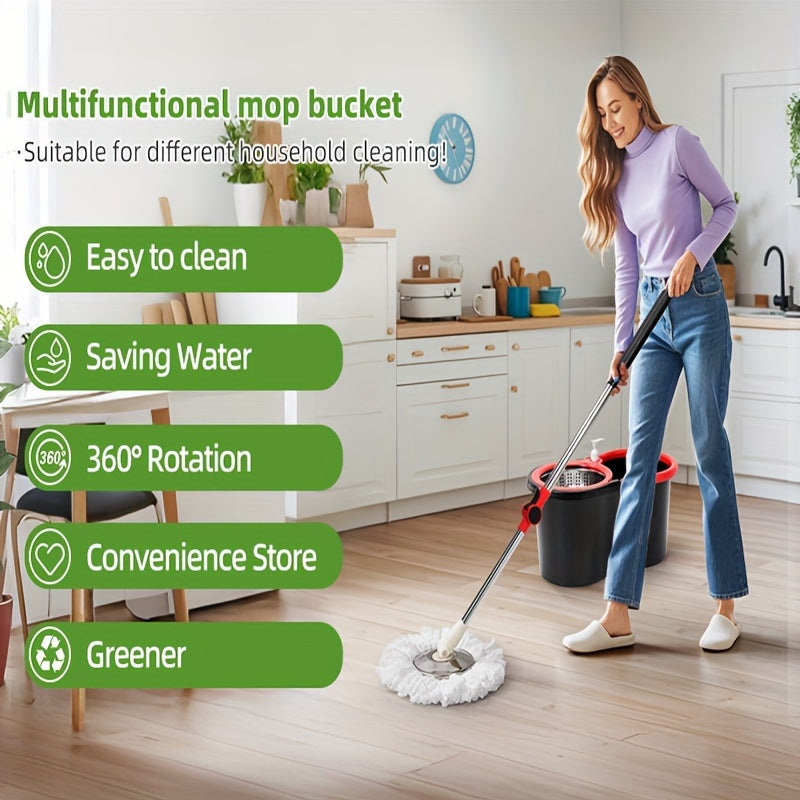Set of Spin Mop And Bucket with Wringer, Ideal for Bathroom Use, Including a 360° Spinning Mop Bucket System with Three Microfiber Mop Replacement Heads And a 61\