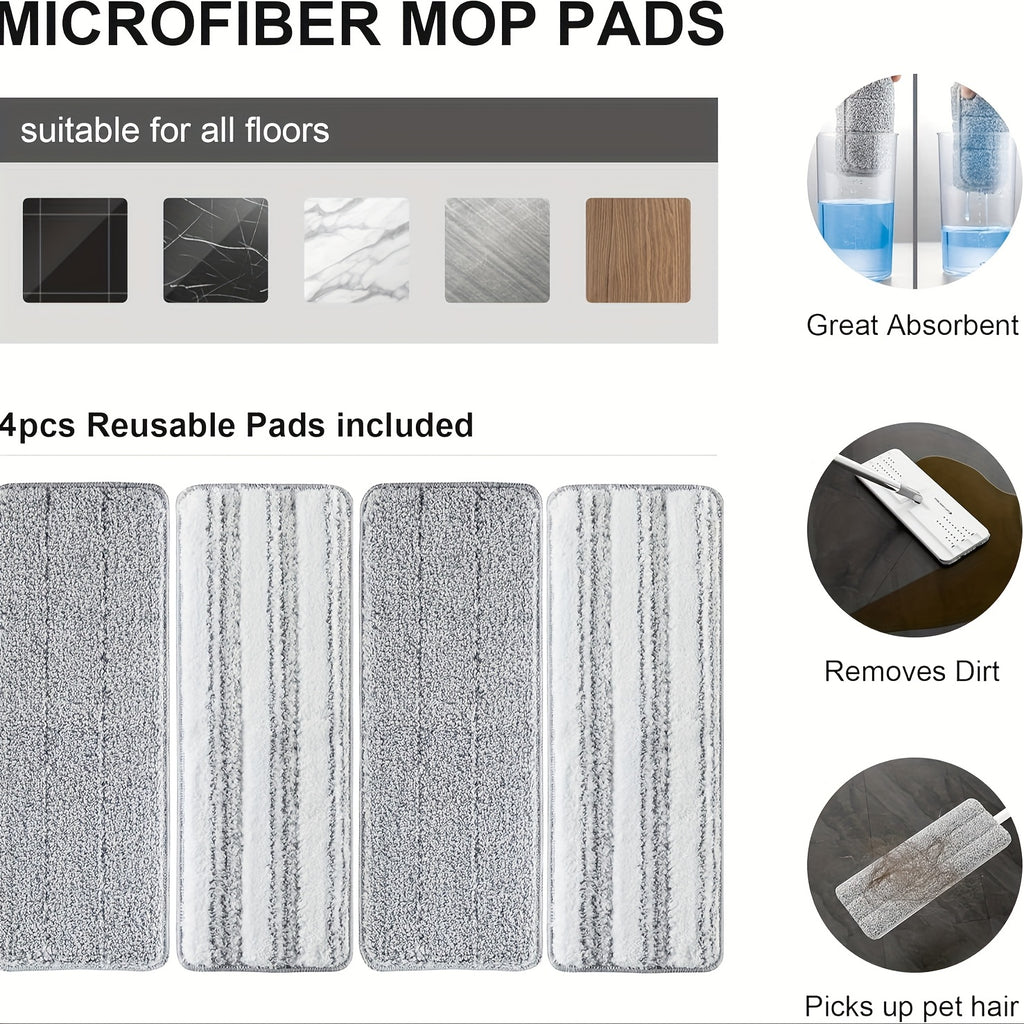 40cm Large Mop 1 Set, 4 Washable Microfiber Pads Refill Household Cleaning Mop And Bucket Set, Hand-free Wash Flat Mop, Dust Removal Mop with Bucket, Wet And Dry Cleaning, Tile Marble Wooden Floor Cleaning Mop, Cleaning Supplies, Cleaning Tool