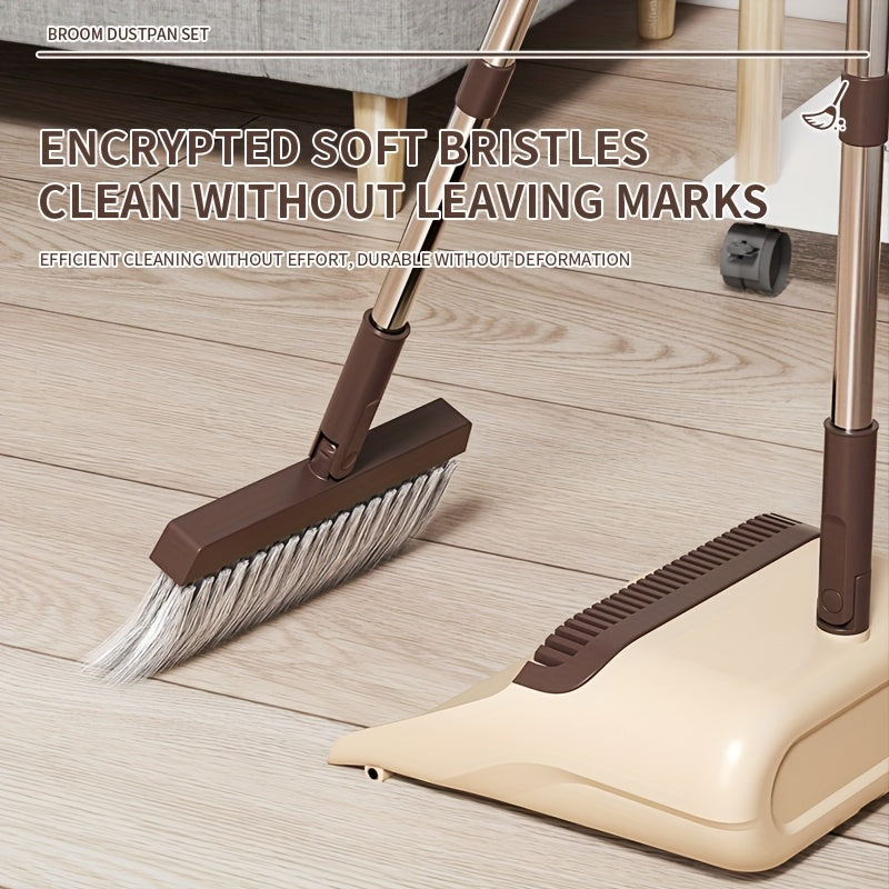 1 Set, Broom And Dustpan Set | Thickened Rod Rotatable And Foldable, Durable Soft Bristle Broom, Non-Stick Soft Bristles For Pet Hair Cleaning, Plastic Handle, Suitable For Hard Floors In Living Room, Bedroom, Bathroom, Kitchen