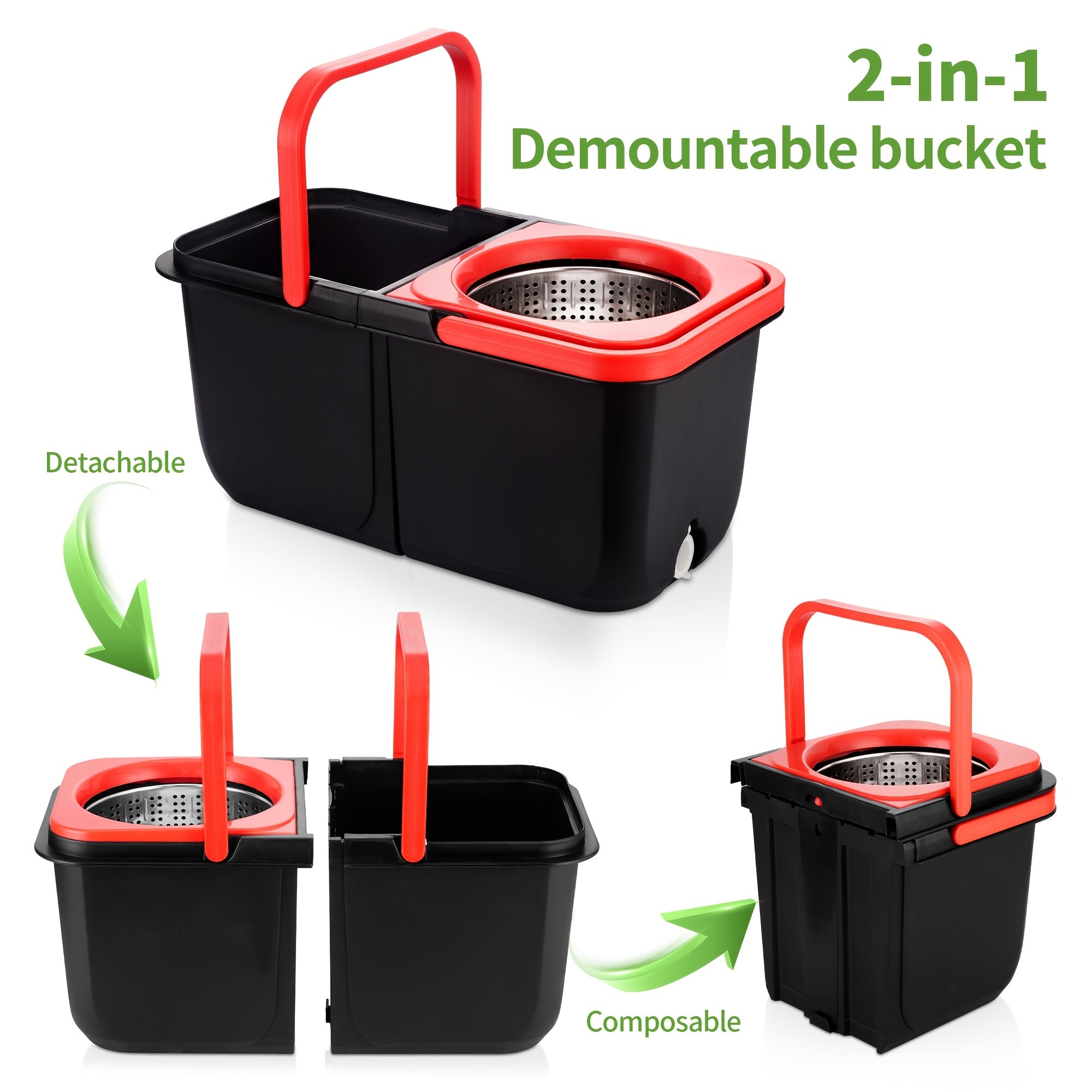 Set of Spin Mop And Bucket with Wringer, Ideal for Bathroom Use, Including a 360° Spinning Mop Bucket System with Three Microfiber Mop Replacement Heads And a 61\