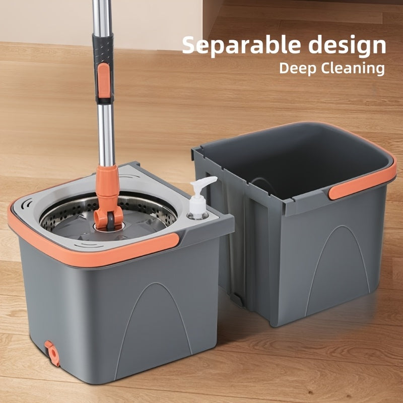 Rotating Mop And Bucket, Detachable Bucket, with Wringer Set, 360° Rotating Mop, with 3 Ultra-fine Fiberop Heads, Stainless Steel Adjustable Handle, for Floor Cleaning, Cleaning Supplies, Cleaning Tools for Home\u002Fsupermarket\u002Fschool.