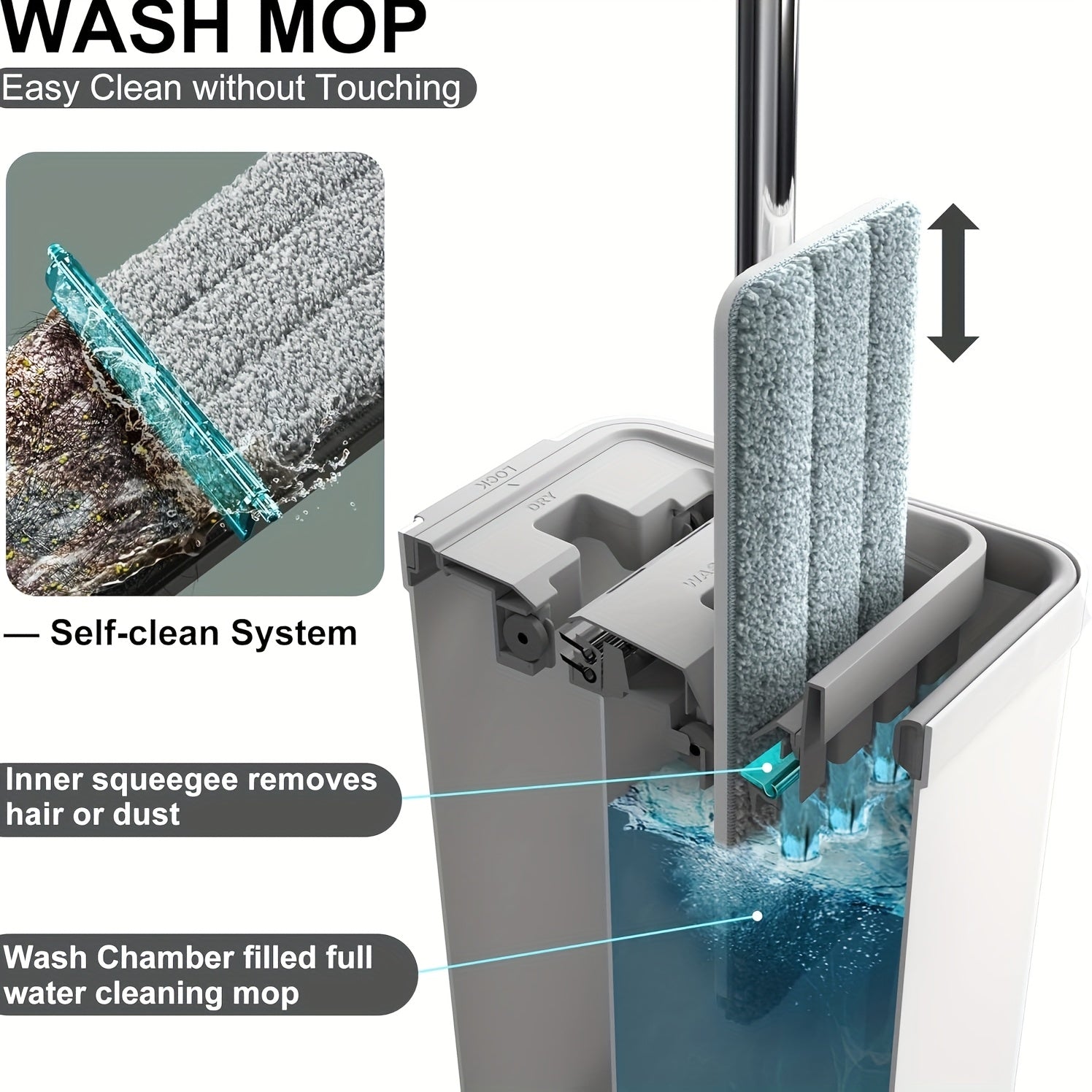 40cm Large Mop 1 Set, 4 Washable Microfiber Pads Refill Household Cleaning Mop And Bucket Set, Hand-free Wash Flat Mop, Dust Removal Mop with Bucket, Wet And Dry Cleaning, Tile Marble Wooden Floor Cleaning Mop, Cleaning Supplies, Cleaning Tool