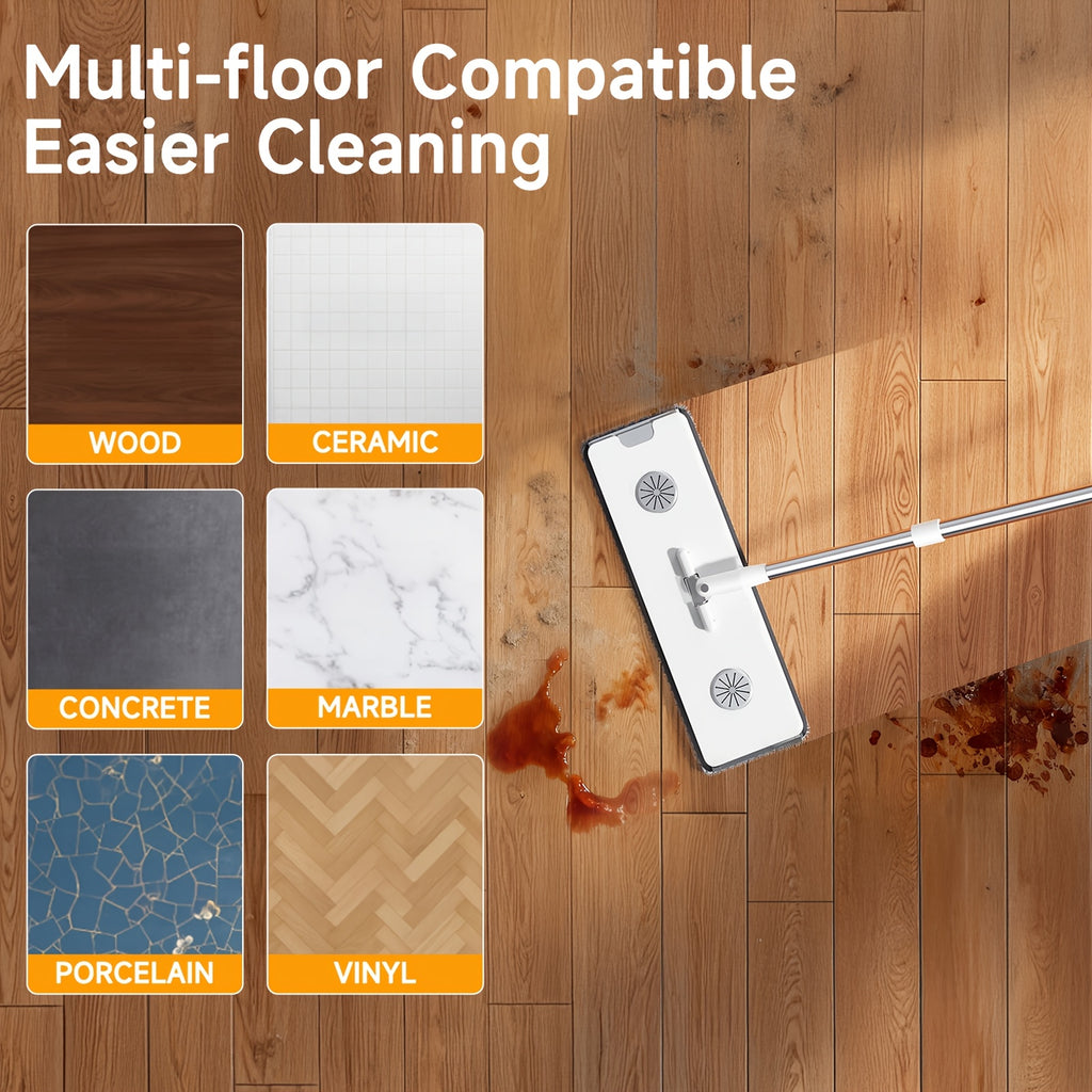 Large Heavy-Duty Flat Mop and Bucket Cleaning System with 7-Layer Scraper, -Chamber Wash & Dry Bucket, 4 Washable Microfiber Pads & Adjustable Wall\u002FWall Mop Suitable for Hardwood Floors, Tile, Windows, Cabinets - ABS\u002FPP\u002FStainless