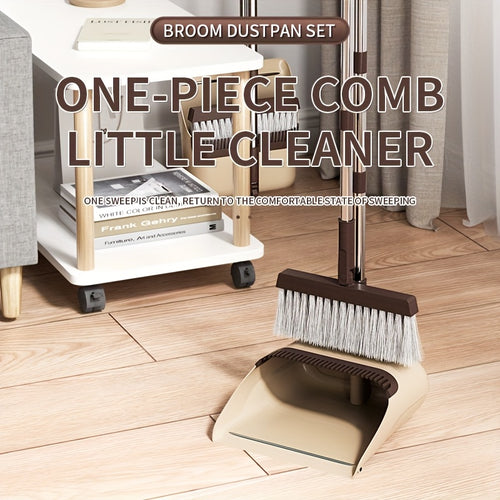 1 Set, Broom And Dustpan Set | Thickened Rod Rotatable And Foldable, Durable Soft Bristle Broom, Non-Stick Soft Bristles For Pet Hair Cleaning, Plastic Handle, Suitable For Hard Floors In Living Room, Bedroom, Bathroom, Kitchen