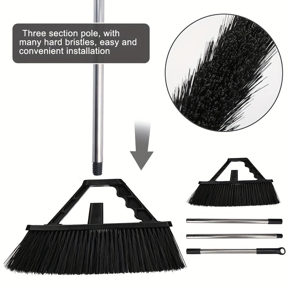 17.3 Inch Push Broom Outdoor For Floor Cleaning, Heavy Duty Brush With Stiff Bristles, Outdoor Broom Patio Broom For Garage Deck Driveway Garage Yard, Black