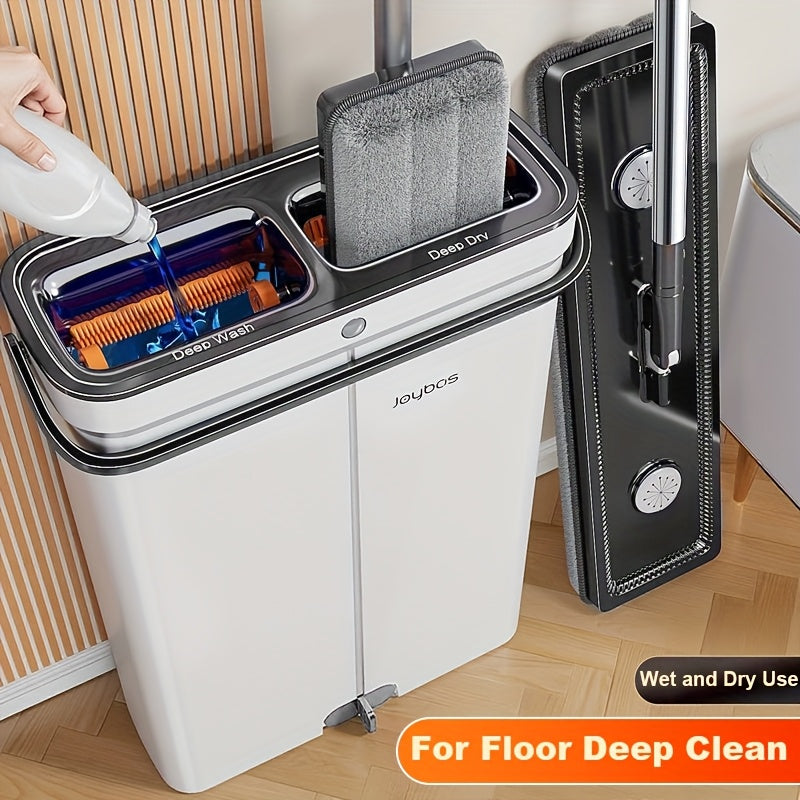Set of Flat Mop And Bucket with an Improved Wringer, Allowing Hands-Free Operation for Cleaning Floors. Suitable for Both Wet And Dry Use, It Effectively Separates Dirty And Clean Water. Ideal for Deep Cleaning Floors And Walls