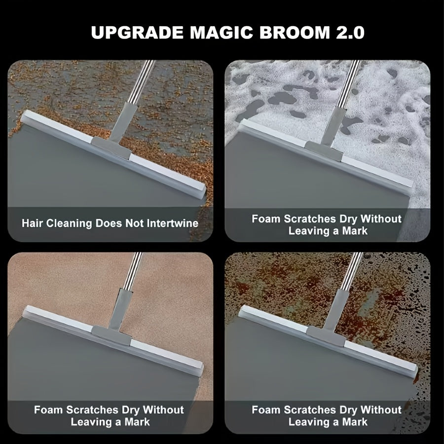 Multi-Function Magic Broom, CHA HUA Silicone Floor Scraper with Handle, Ideal for Household Floor Cleaning, Bathrooms, Windows, And Stain Removal. Cleans Stains, Wipes Windows, And Removes Water, Dust, And Pet Hair.