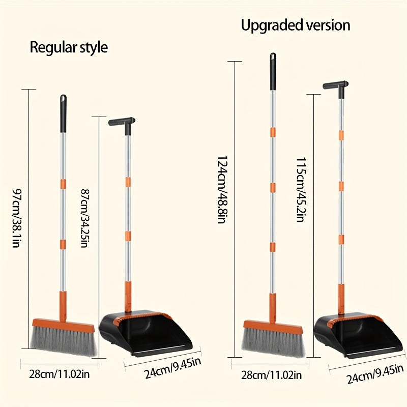 1 Set, Broom And Dustpan Set | Thickened Rod Rotatable And Foldable, Durable Soft Bristle Broom, Non-Stick Soft Bristles For Pet Hair Cleaning, Plastic Handle, Suitable For Hard Floors In Living Room, Bedroom, Bathroom, Kitchen